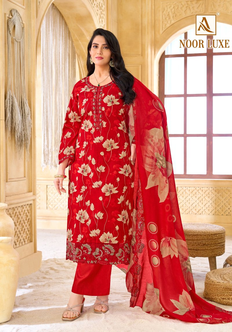 Noor Luxe By Alok Cambric Cotton Foil Printed Dress Material 